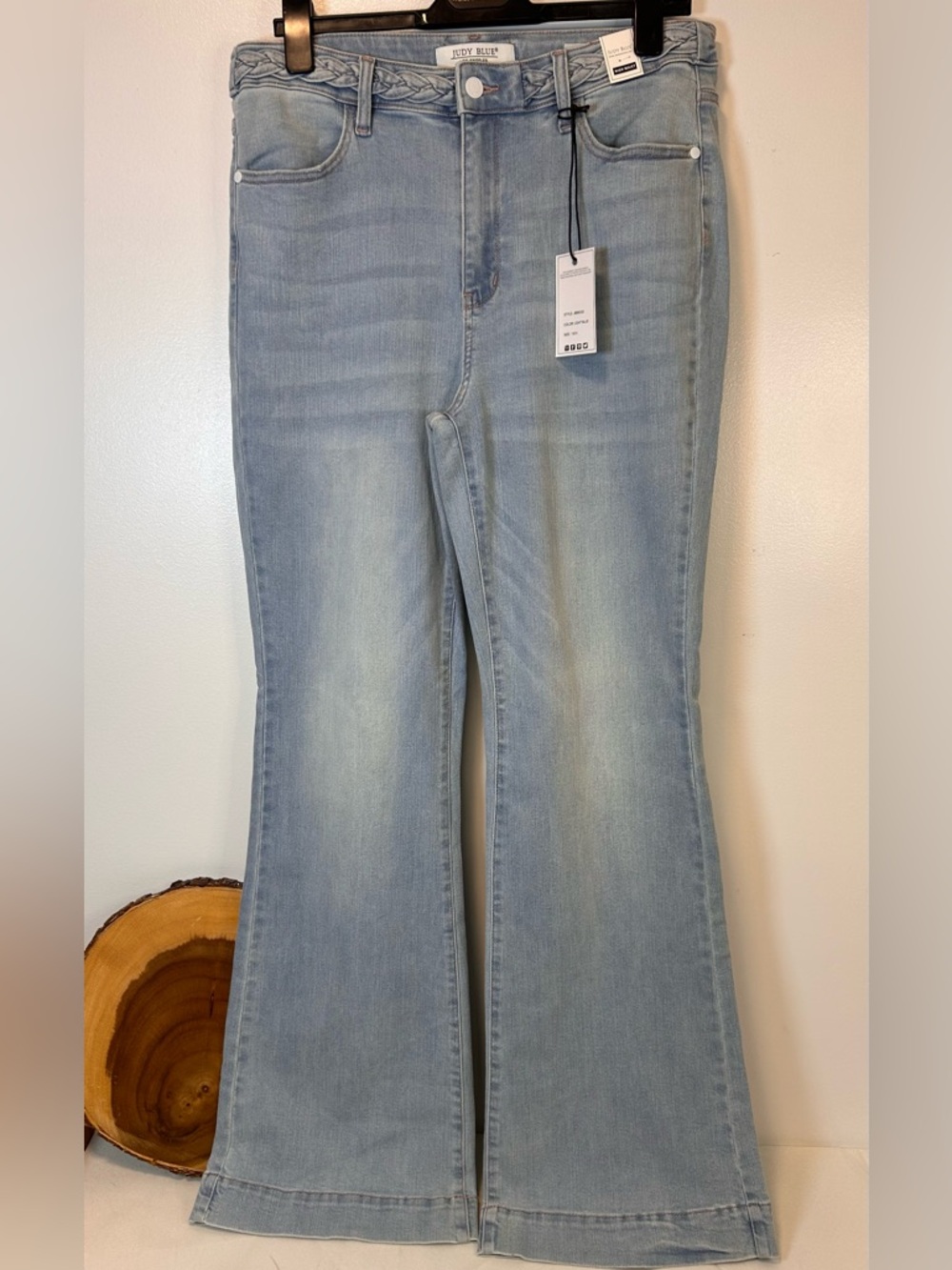 Judy Blue Light Wash Braided Waistband High Waisted Wide Leg Jeans Women’s 13/31
